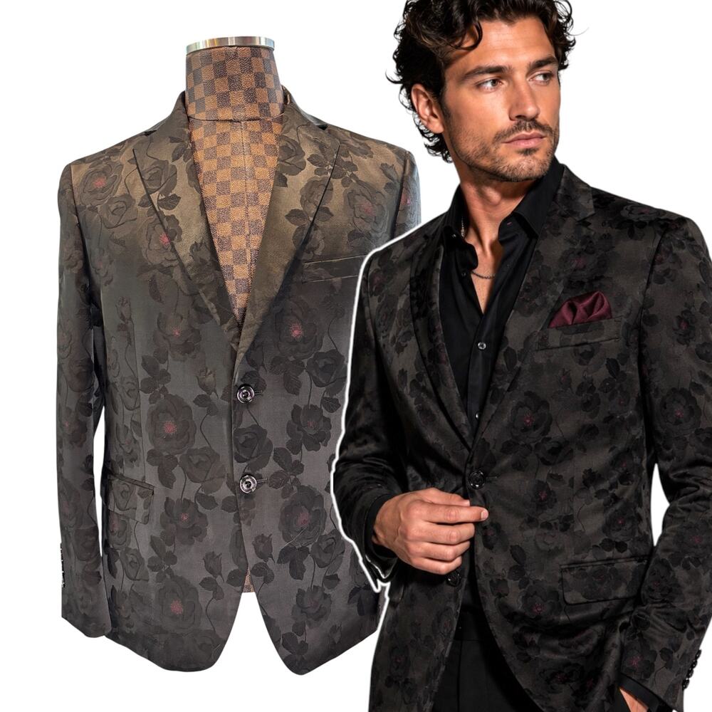 Tallia Mens Black Floral Sports Coat Dinner Jacket Sports Coat Size 42S Blazer